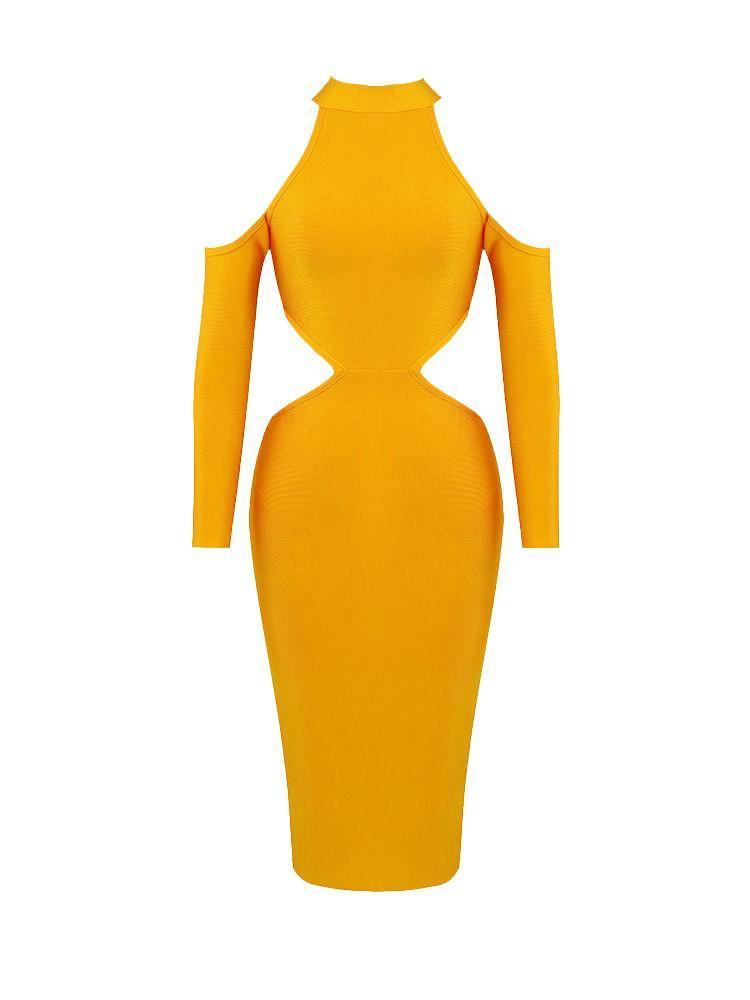 DARIA PUMPKIN COLD SHOULDER CUT SIDES BANDAGE DRESS