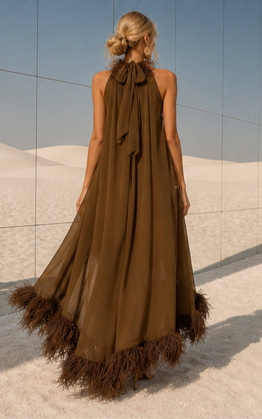 Luxury hi low dress editorial fashion look