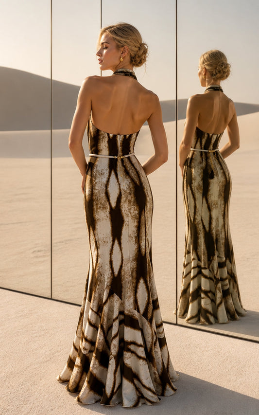 Luxury resort wear animal print maxi dress for holidays