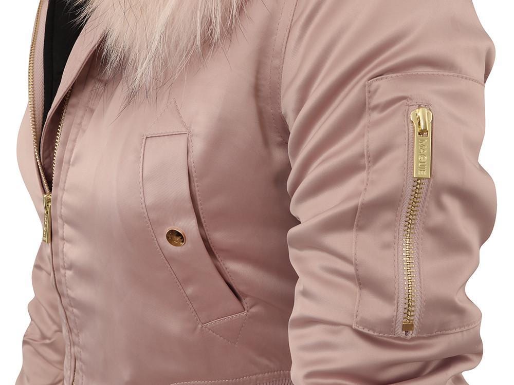CARLIBEL BLUSH  SATIN FUR BOMBER JACKET - HOUSE OF MAGUIE     