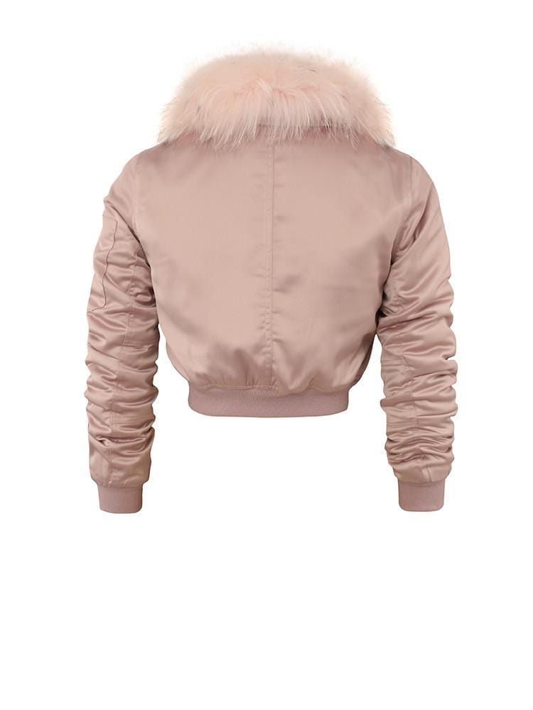 CARLIBEL BLUSH  SATIN FUR BOMBER JACKET - HOUSE OF MAGUIE     