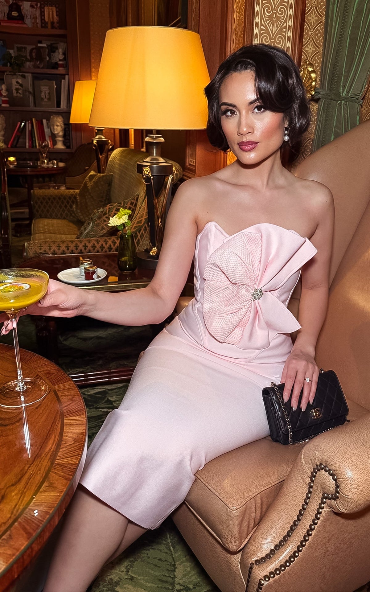 Ready for Mimosas Baby Pink Bandage Strapless Large Flower Detail Midi Dress